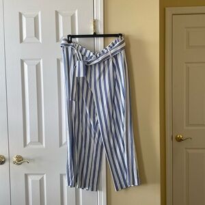 Halogen blue and white striped linen capri pants